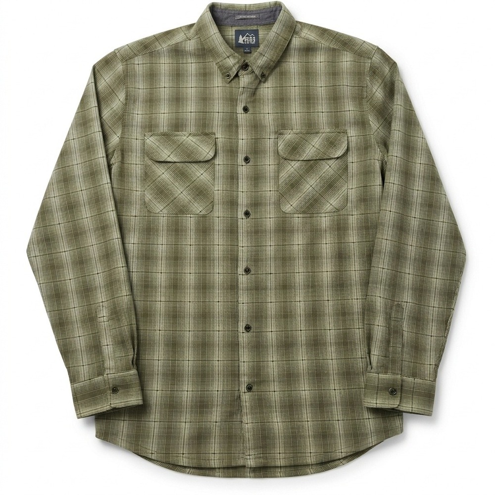 Roark Revival Nordsman Mens‎ L Shirt Green Plaid Poly Wool Blend Button Up RW412